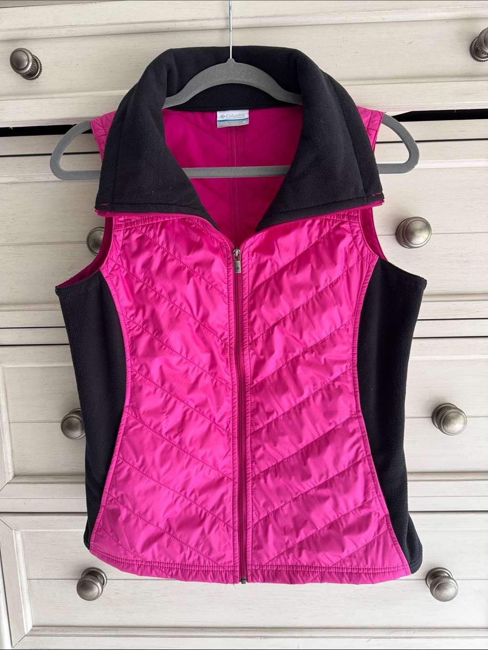 Columbia Hot Pink and Black Quilted Fleece-Panel Vest SZ M